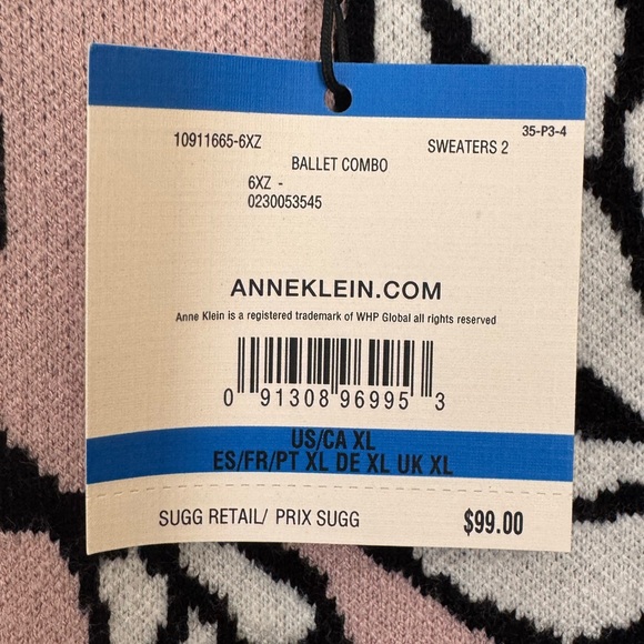 PUFF SLEEVE SWEATER. ANNE KLEIN PULLOVER SWEATER PINK AND JACQUARD. SIZE XL - Picture 4 of 16